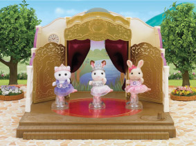 3 Sylvanians posed dancing in ballet theatre product
