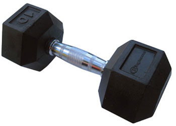 Rubber Hex Dumbbell (each) - 10kg - Dumbbells