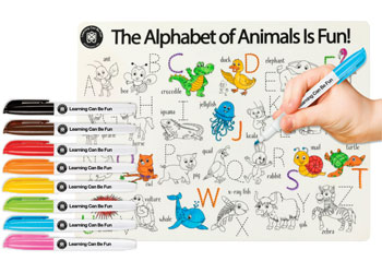Colour-In Placemat Animal Alphabet + 8 Pack Markers