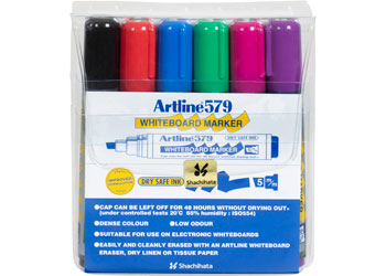 Artline 579 Whiteboard Markers Chisel Assorted 6 Pack