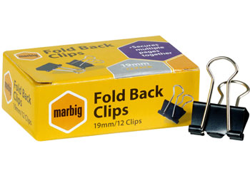 Marbig Fold Back Clips 19mm Box 12 - MTA Catalogue