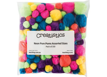 Neon Pom Poms Assorted Sizes – Pack of 150