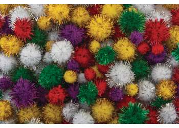 Pom Poms Bright Hues - 200 Count Assorted Sizes