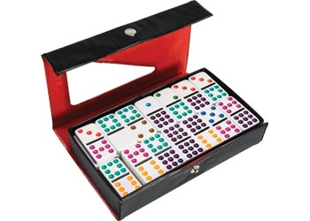 Dominoes 9 x 9 Coloured Dots 55 pieces in Vinyl case