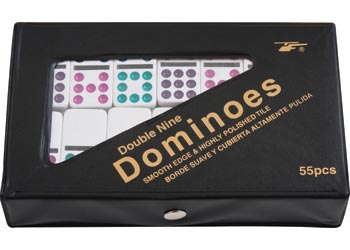 Dominoes 9 x 9 Coloured Dots 55 pieces in Vinyl case