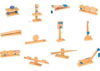 Lever hand2mind Wood Simple Machine Collection with Inclined Plane and Cart Double Pulley Set of 4 