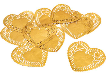 Small Gold Heart Shaped Doileys/Doilies – Pack of 12