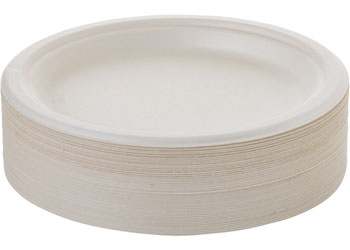 White Sugar Cane Eco Plates, 23cm – Pk 50