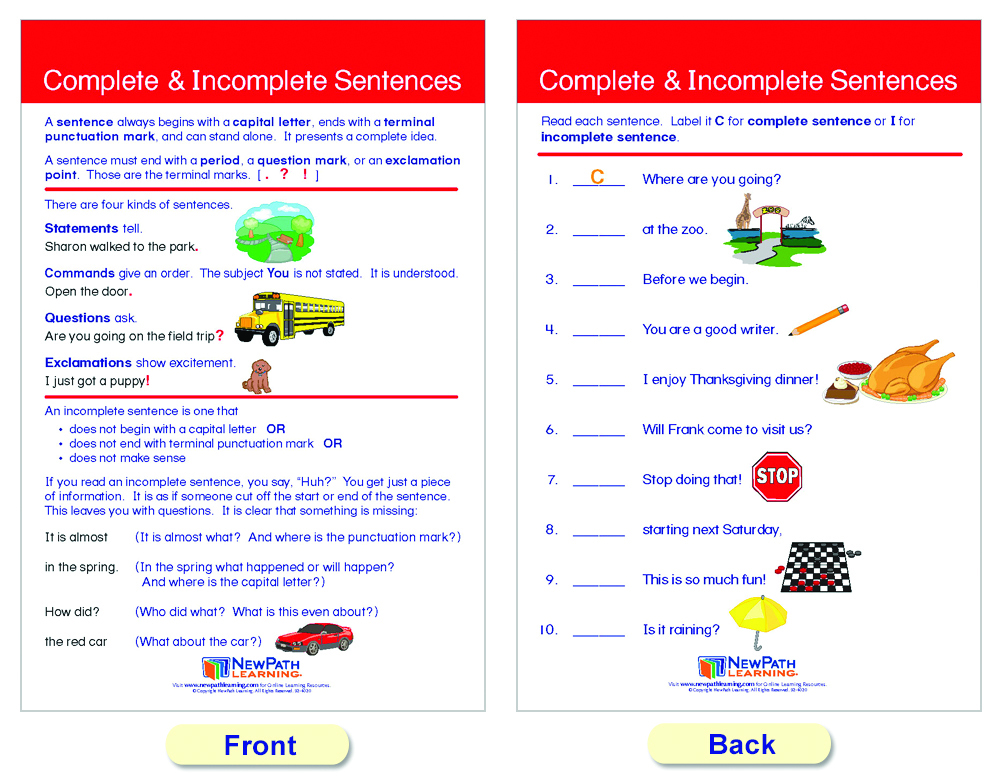 Sentences and Grammar Rules Chart Set of 7