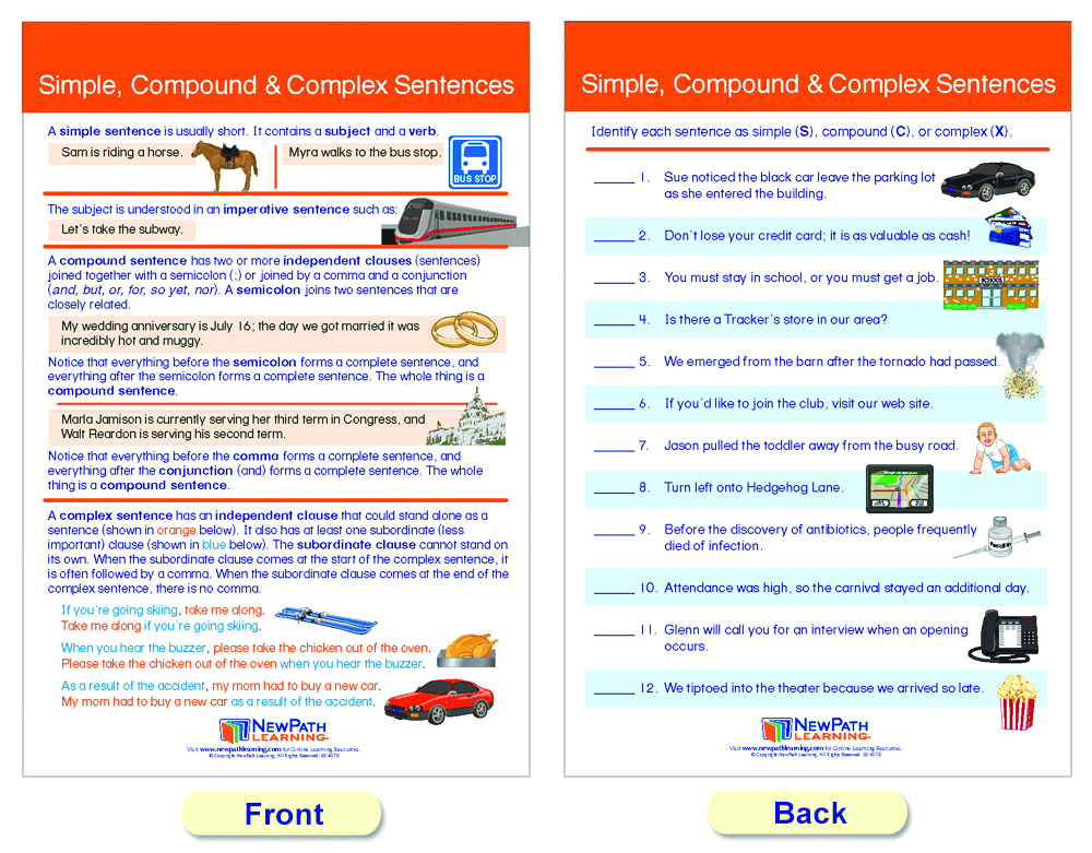 Sentences and Grammar Rules Chart Set of 7