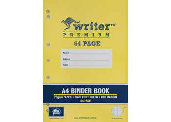 Writer Binder Book A4 64 page 8mm Feint Ruled