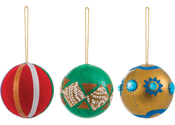 Christmas Papier Mache Balls with Gold String Pk10