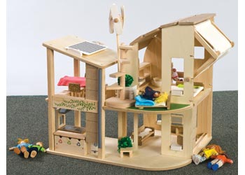 Green Dolls House with Furniture Plan Toys