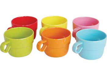 American Atelier Stackable Stoneware 16 oz. Coffee Mugs Set, Cups for Kitchen Countertop, Tabletop, Island, Set of 4,Multicolor w/ Gold Rim