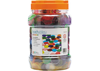 MATHS GAMES TRANSPARENT COLOURED COUNTERS 1000 pk 20mm In Handy Storage Jar 
