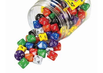 10 Sided Place Value Dice – Units 0-9 – Set of 100 in Jar