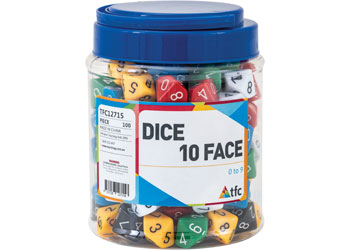 10 Sided Place Value Dice – Units 0-9 – Set of 100 in Jar