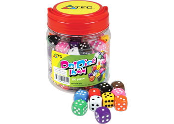 Six-Sided 1-6 Dot Dice – 100 pieces in Jar