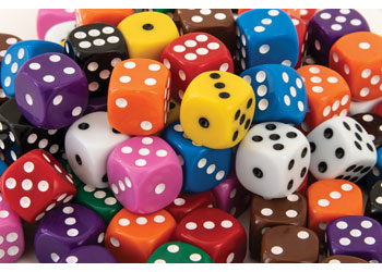 Six-Sided 1-6 Dot Dice – 100 pieces in Jar