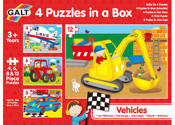 Galt - 4 Puzzles In A Box - Vehicles