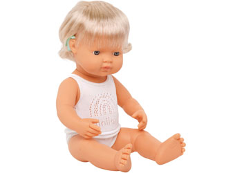 Miniland - Baby Doll - Caucasian Girl with Hearing Aid 38cm                               