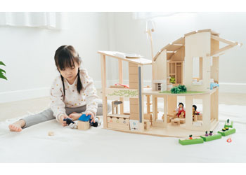 Plan Toys - GREEN DOLLHOUSE WITH FURNITURE